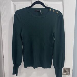Lauren Ralph Lauren Dark Green Ribbed Sweater with Gold Button Accents